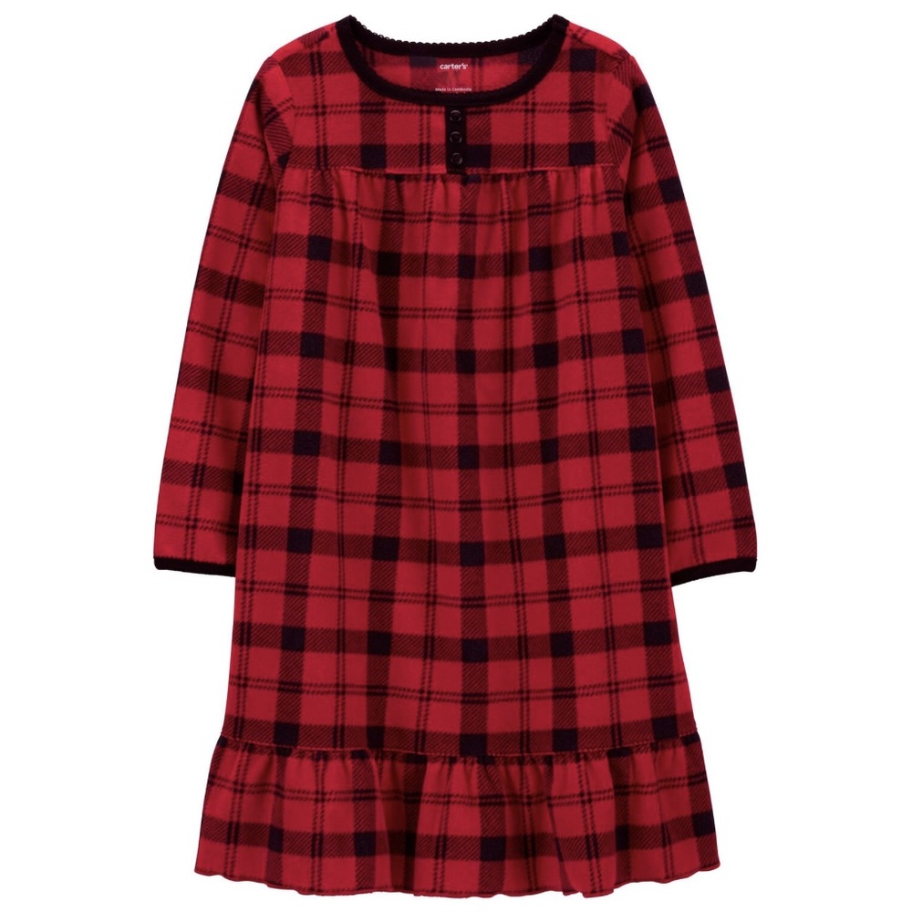 Kids Carter’s Long Plaid Fleece Nightgown Size 6/6x